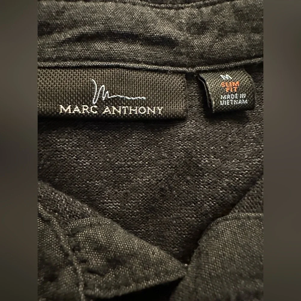 Marc Anthony Sweater Gray Knit Long Sleeve Pointed Collar Size Slim Fit Medium